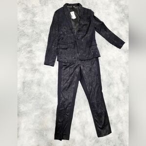 Express 2-Piece All Black Jacquard Suit – Blazer & Ankle Pants, Small Reg/Avg